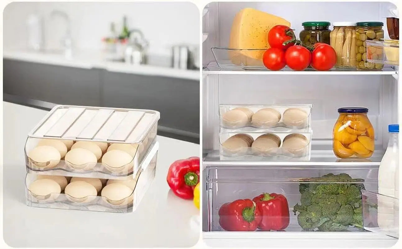 Egg Holder - Auto Rolling Egg Holder for Refrigerator Large Capacity Eggs Container Tray Fridge Organiser, Egg Dispenser Fridge Kitchen Storage & Organisation