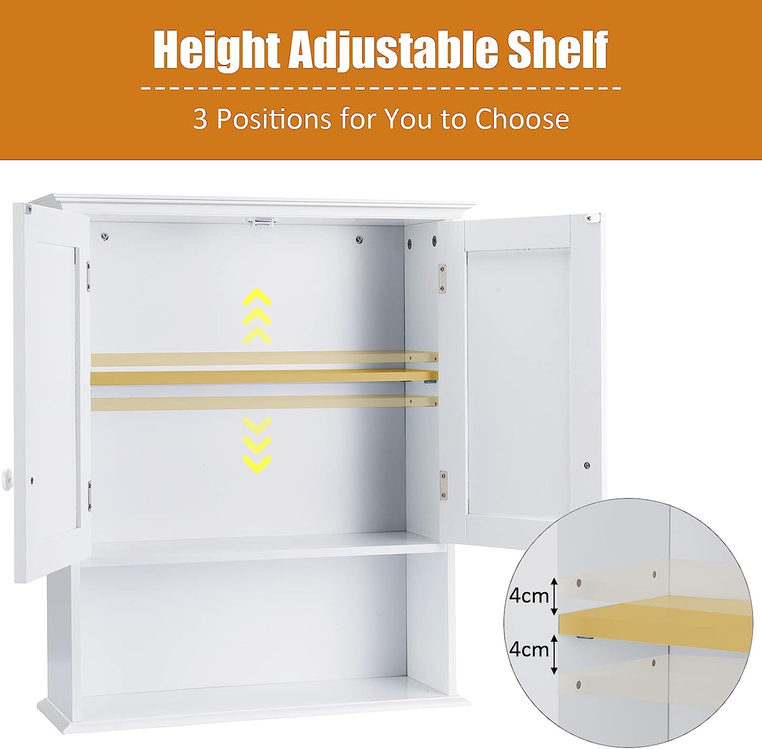 Bathroom Wall Cabinet, 2-Door Wall Mount Cabinet W/Hanging Design, Wooden Medicine Cabinet W/Adjustable Built-In Shelf, Kitchen/Laundry Storage Cupboard with Ample Storage Space (Gray/White)