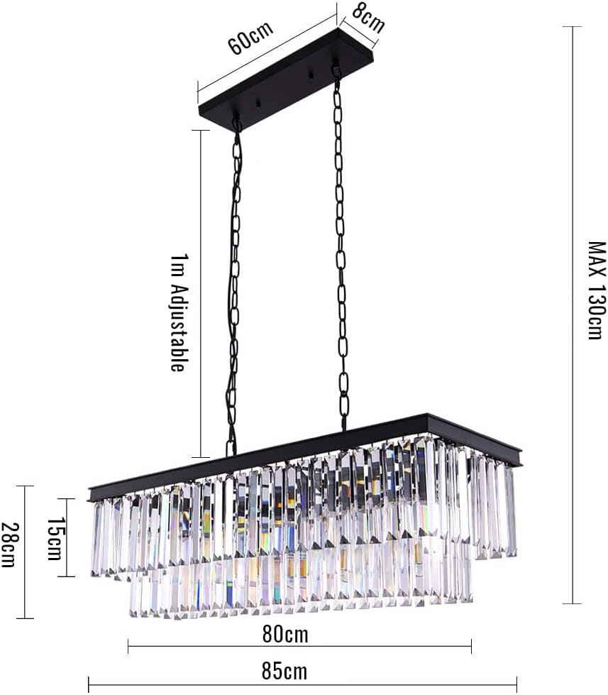 Modern Crystal Chandelier 8 Lights Black Ceiling Light L86Xw35Cm Luxury Crystal Pendant Lights Fixture 3 Colors Island Light Linear Chandeliers for Dining Room Living Room Kitchen Bulbs Included