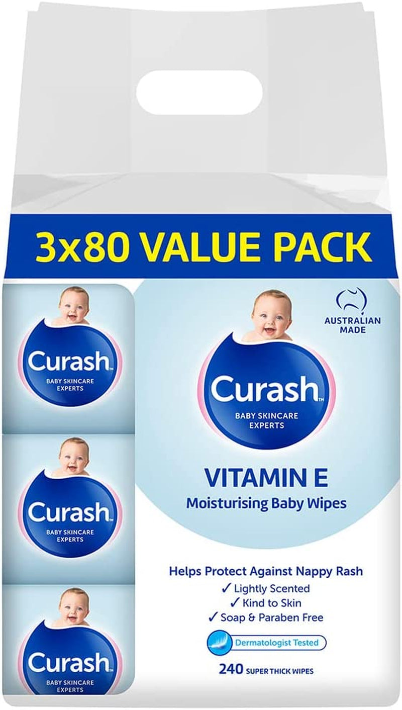 Vitamin E Baby Wipes, 240 Wipes (3 X 80 Pack)