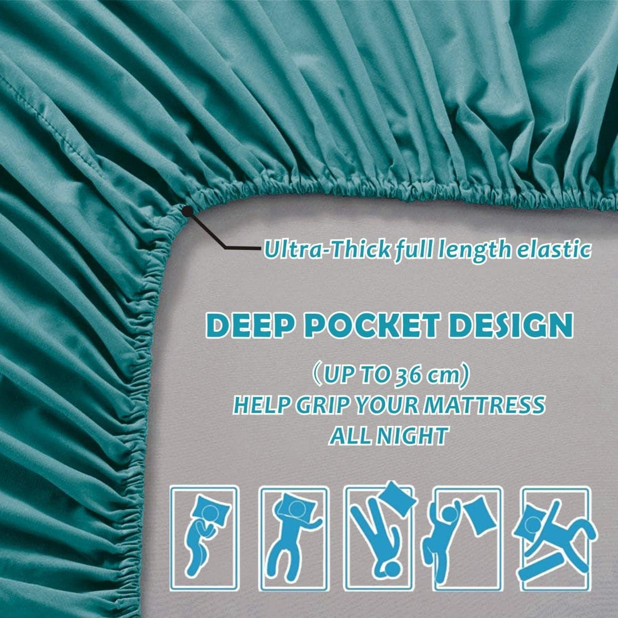 2000TC Fitted Sheet King Size -Premium Microfiber Fitted Bottom Sheet Only- Ultra-Soft Wrinkle Free -Fitted Bedding Sheet Fits Mattress Deep Pocket up to 36 Cm for Home&Hotel (Biscay Blue)