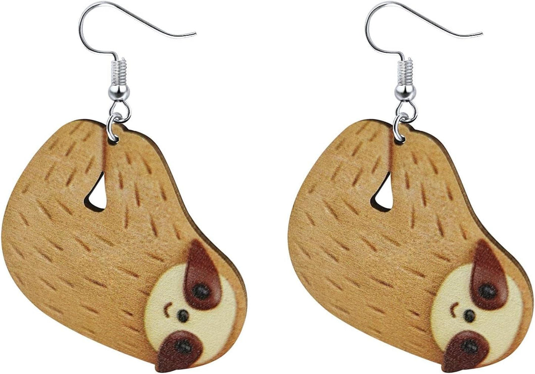 Animal Dangles Earrings | Sloth Dangle Earrings Stud | Cute Wooden Ear Studs for Women, Girls, Sloths Lovers, 1 Pair, Unique Birthday Gift