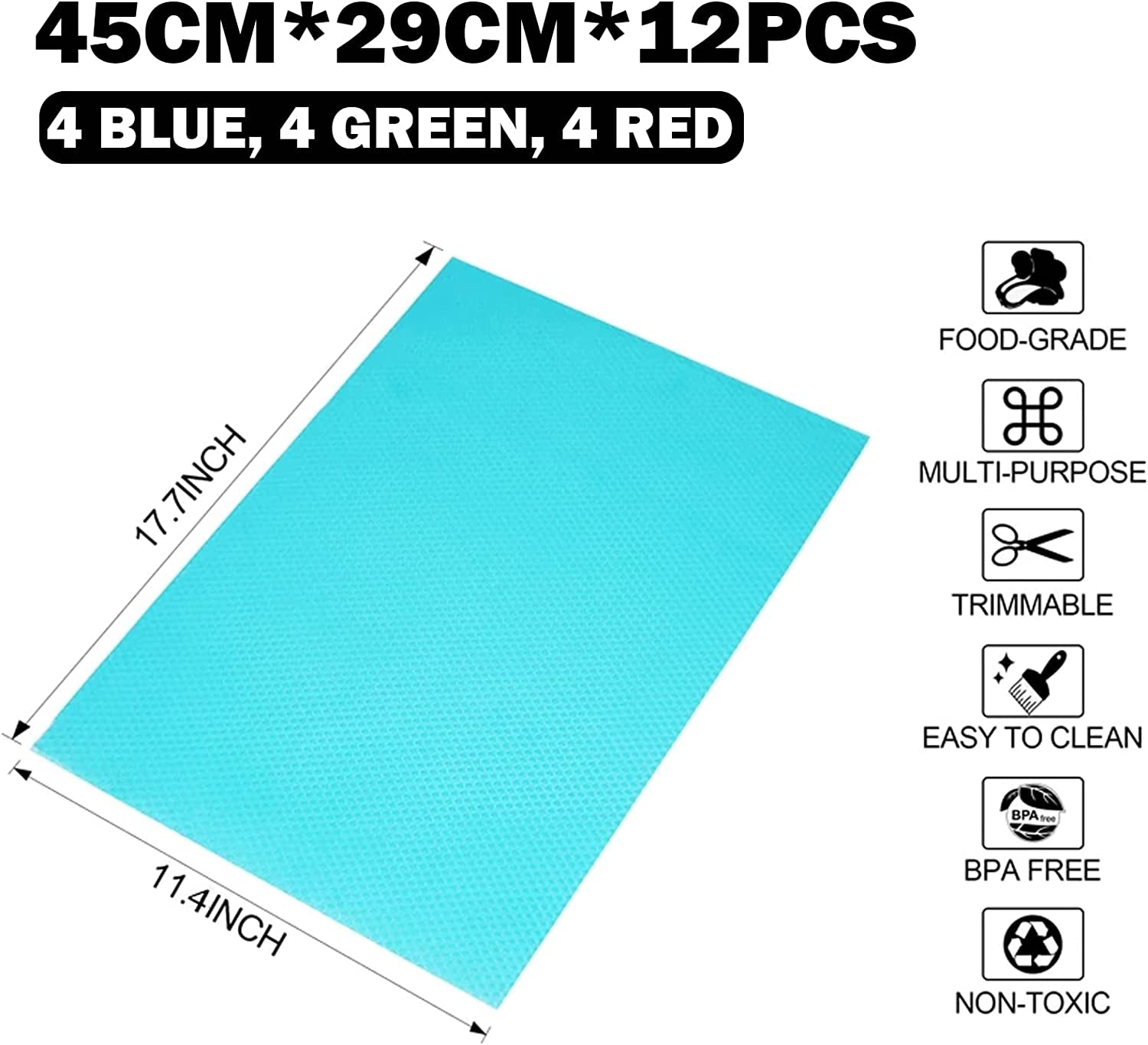 12 PCS Refrigerator Liners Mats Washable Mats Liner Waterproof Oilproof Fridge Liners for Shelves, Cover Pads for Freezer Glass Shelf Cupboard Cabinet Drawer 29CM*45CM (3 Color Mixed)