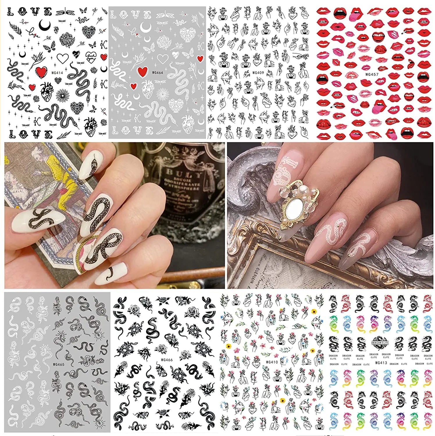 self-Adhesive Nail Art Stickers with Dragon, Snake, Butterfly, Rose, Patterns pattanaustralia