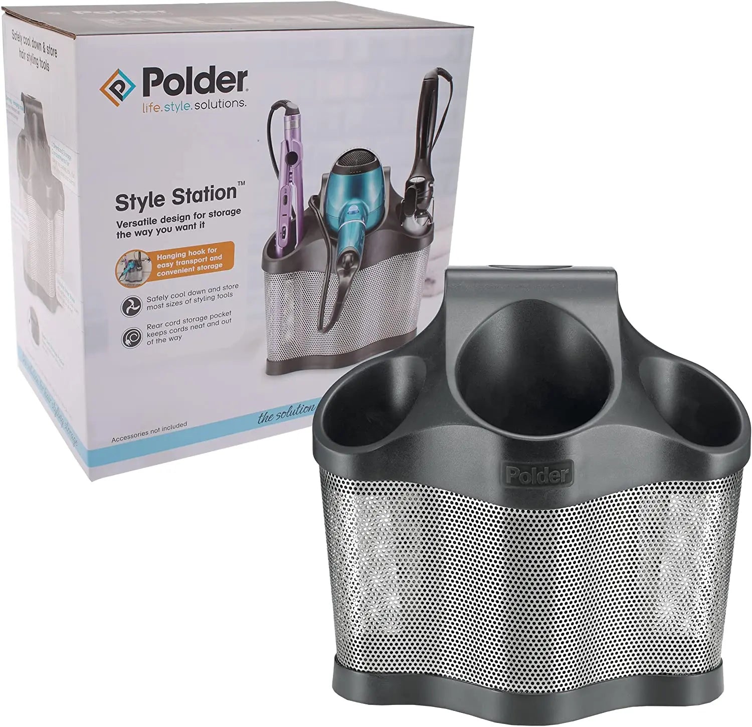 Polder Stainless Steel Style Station Hair Appliance Accessory, Black Pattan Australia