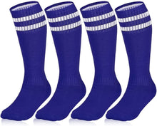 Load image into Gallery viewer, 3 Pairs Kids Knee High Soccer Socks Athletic Sports Team Socks for 7-12 Years Old Youth Boys and Girls (US Size 3-6）
