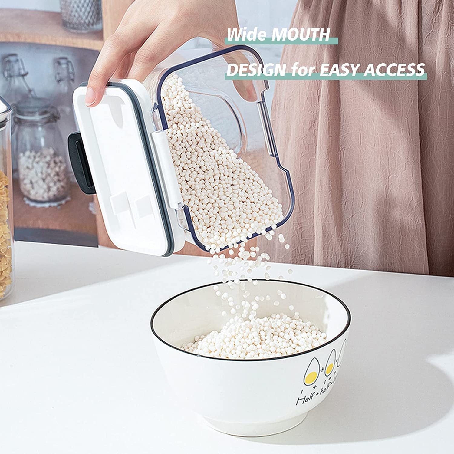 Airtight Food Storage Containers 4 Pcs Pantry & Kitchen Organization Container Large Cereal Rice Dispenser BPA Free Baking Storage Organiser with Leak Proof Lids