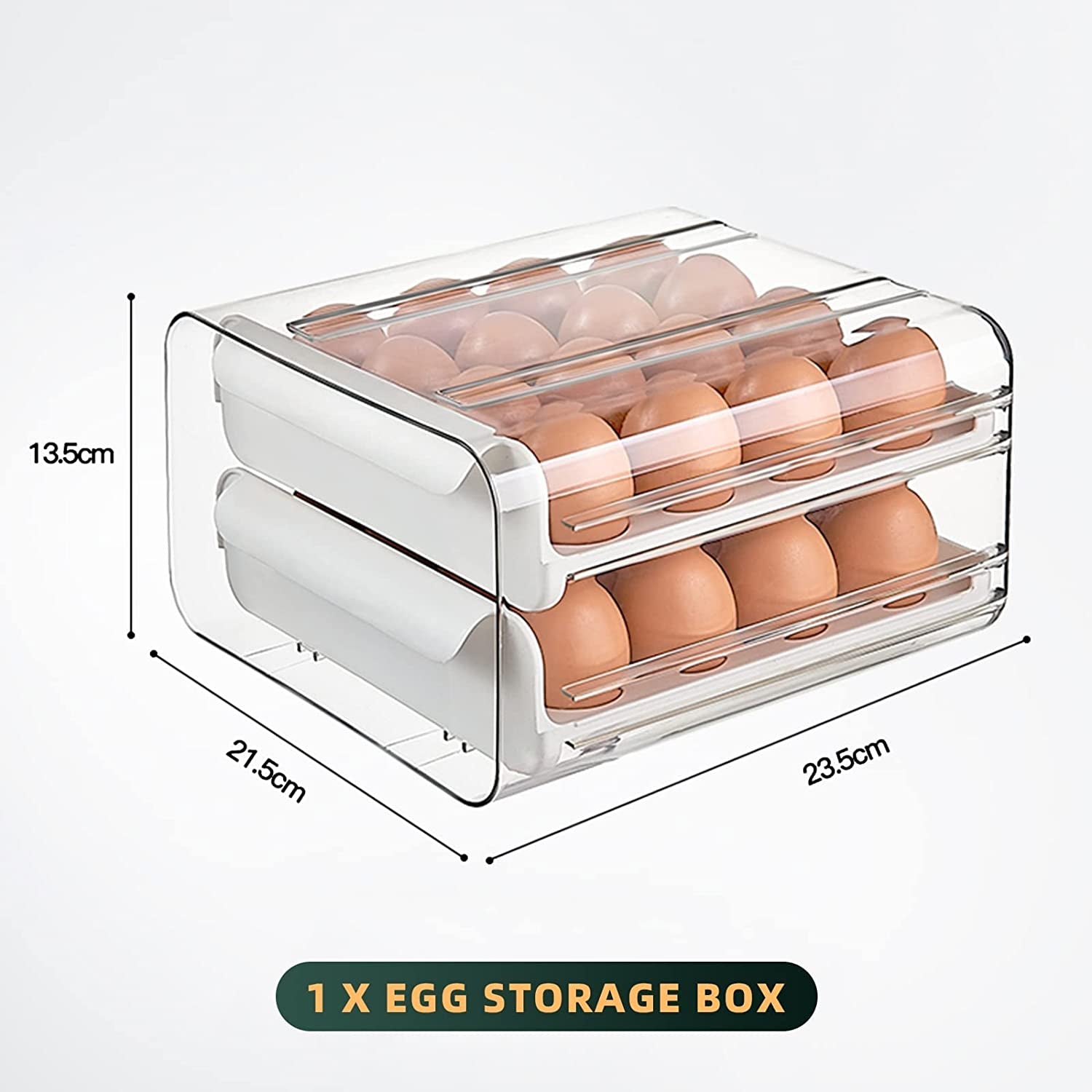 Egg Container for Refrigerator, Double-Layer 32 Grid Egg Holder Egg Tray, Refrigerator Egg Storage Tray Egg Holder Container Drawer, Stackable Clear Egg Organizer Storage Box (White)