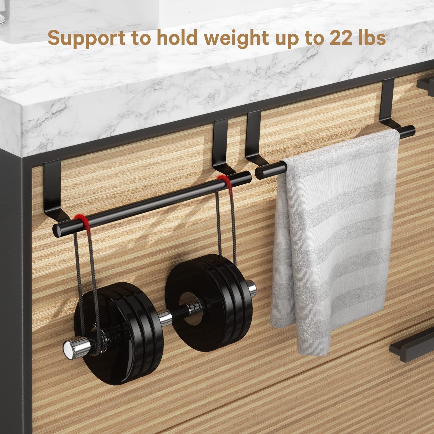 Stainless Steel over Door Towel Rack Bar Holders for Universal Fit on over Cabinet Cupboard Doors 2 Pack Black