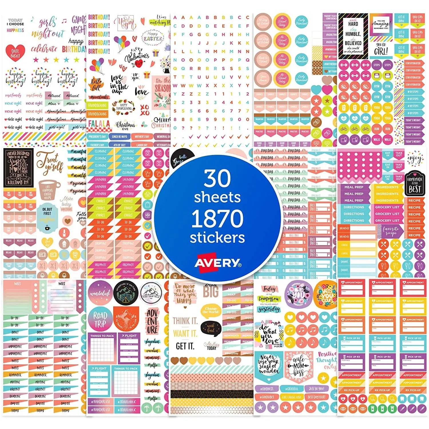 Avery Planner Sticker Variety Pack, 30 Sticker Sheets Pattan Australia