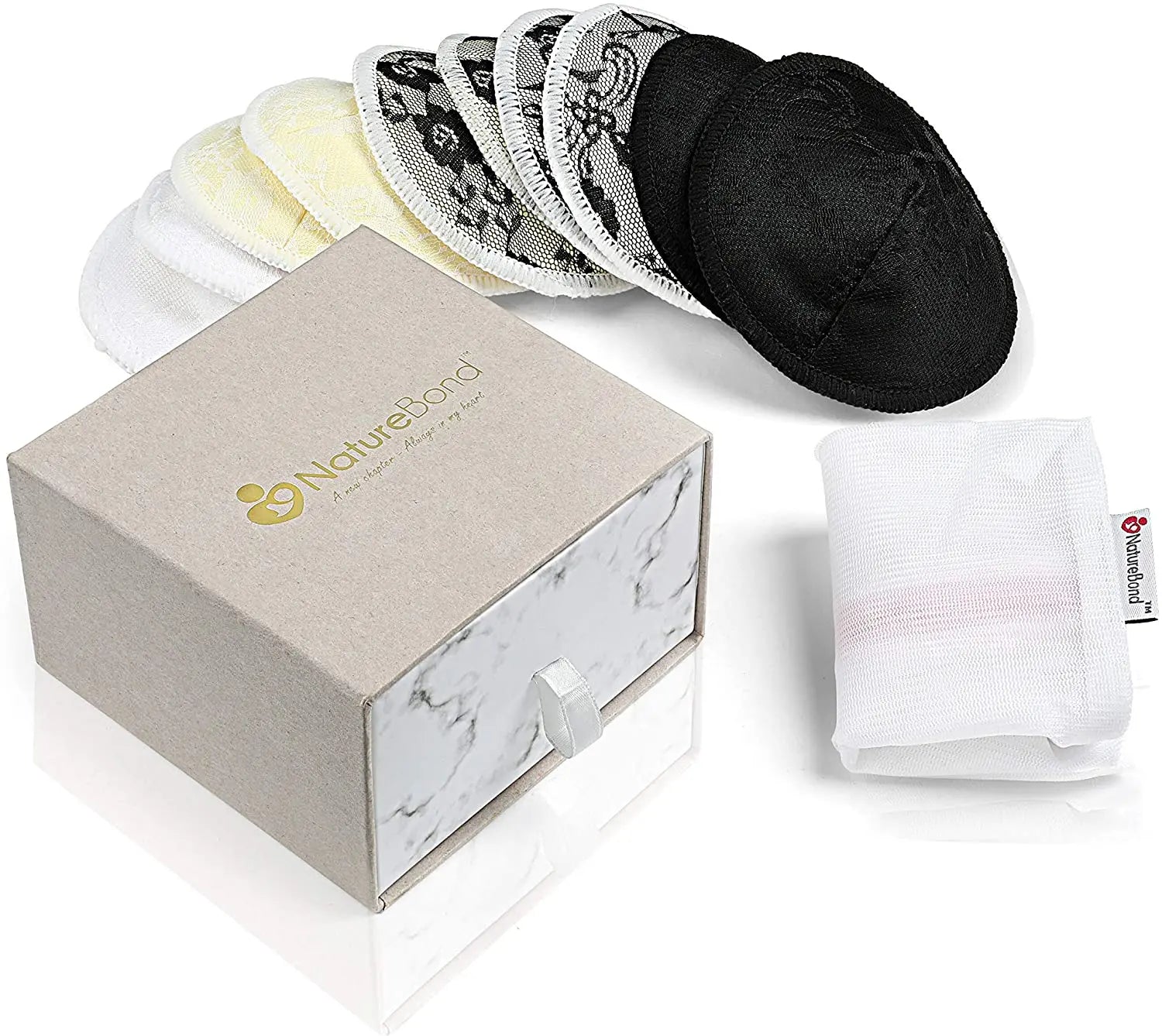 10 bamboo cotton washable, reusable nipple pads with laundry bag multicolored