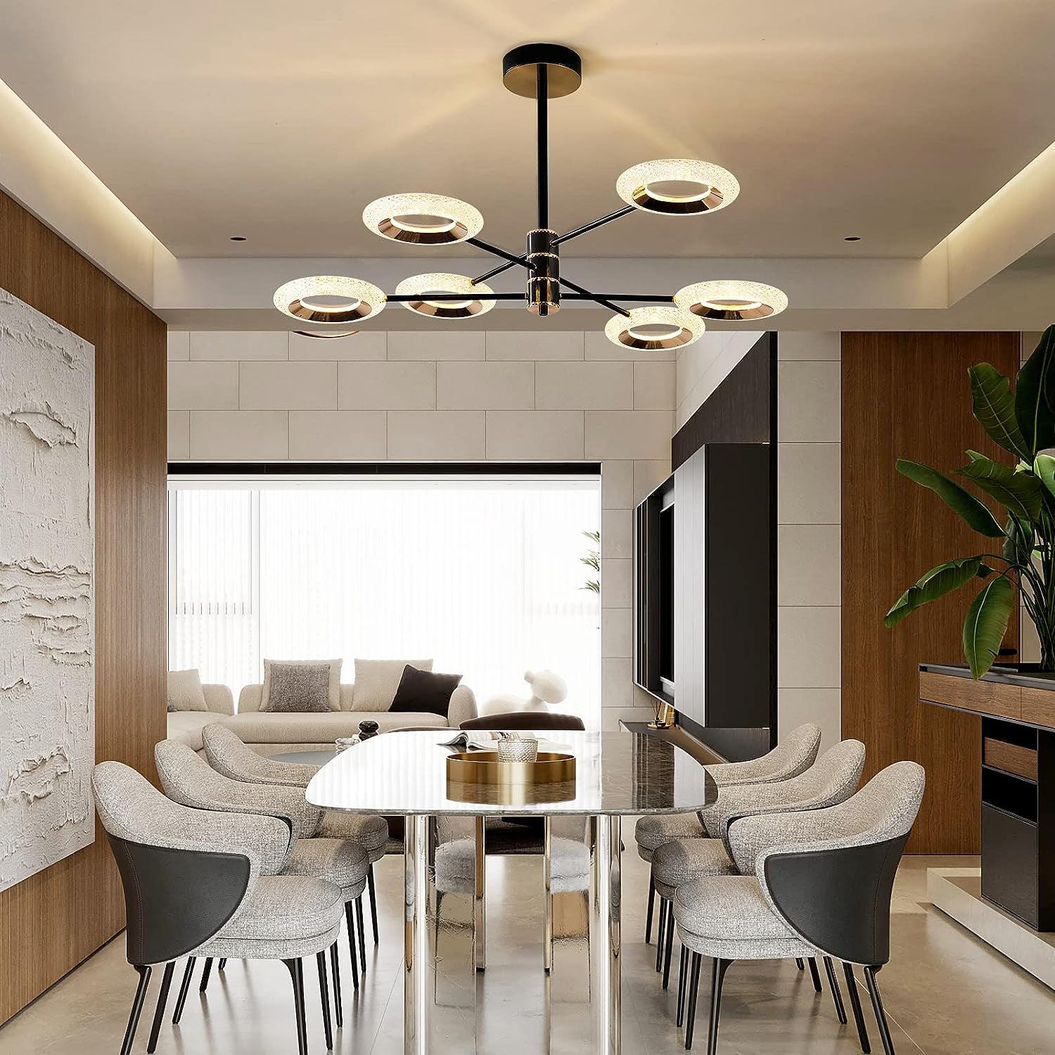 6 Lights Sputnik Chandelier Dimmable LED Chandeliers Modern Semi Flush Mount Ceiling Lights Fixture Adjustable Sputnik Pendant Light for Bedroom Living Room Kitchen Dining Room