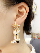 Load image into Gallery viewer, CZ Snowflake Cowgirl Boot Dangle Earrings for Women Girls Cubic Zirconia Star Shell Pearl Western Cowboy Statement Drop Dangling Stud Fashion Christmas Festival Party Jewelry Gifts
