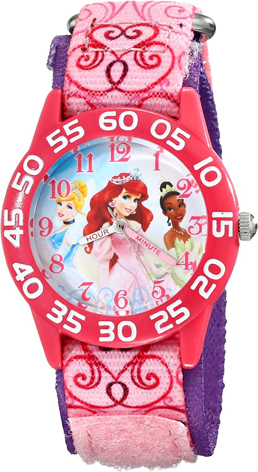 Dsiney Princess Kids' Plastic Time Teacher Analog Quartz Nylon Strap Watch, Pink