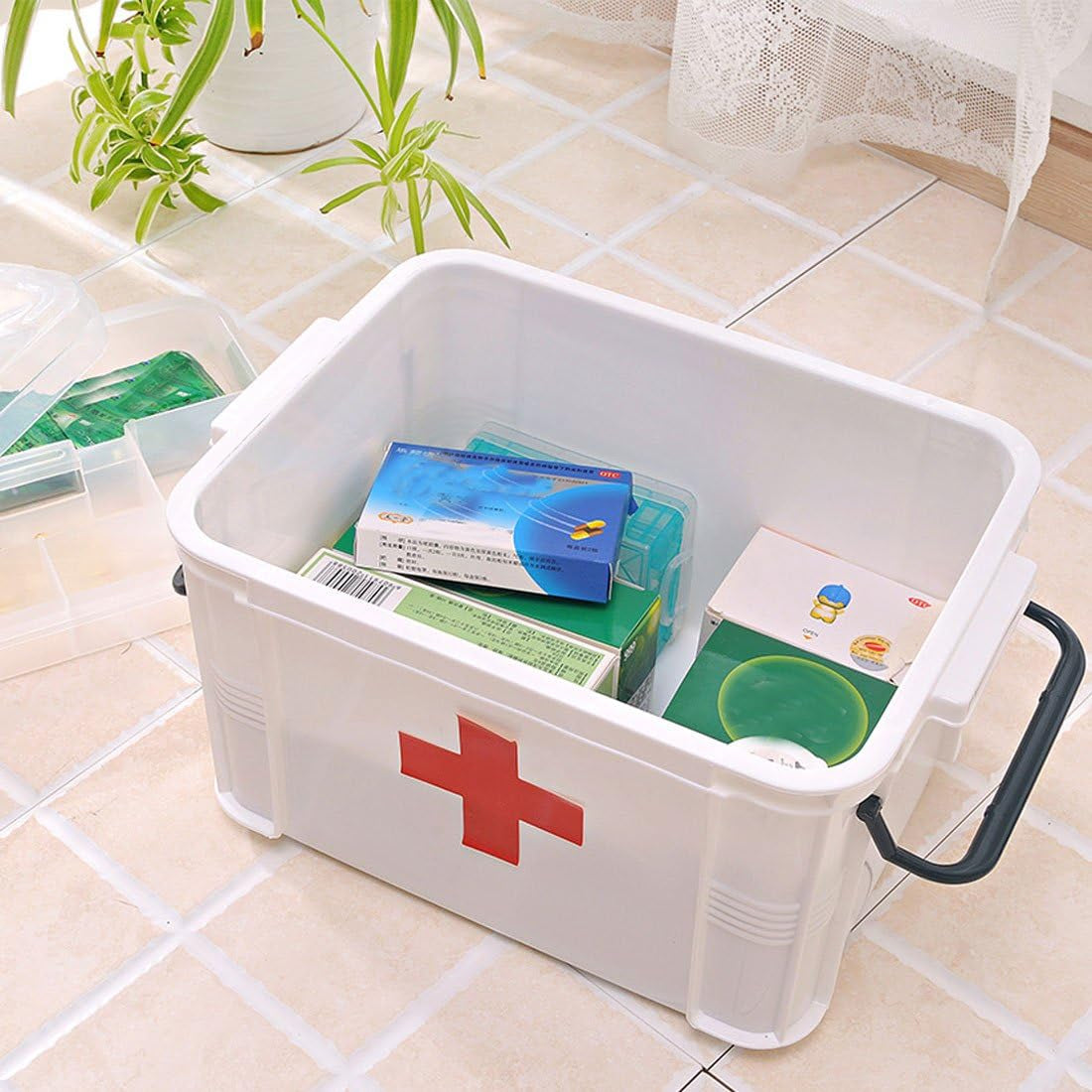 Medicine Box Storage Box Organizer 2 Layers with Compartments Family Emergency Kit Storage Case 9.25"X6.49"X5.31"