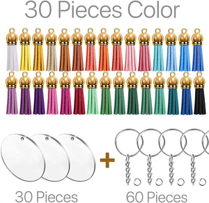 120 Pcs Acrylic Circle Blanks Keychain Set Transparent Round Acrylic Circle Disc with Chain Jump Rings & 30 Colors Tassel for Crafting Vinyl DIY Pattan Australia