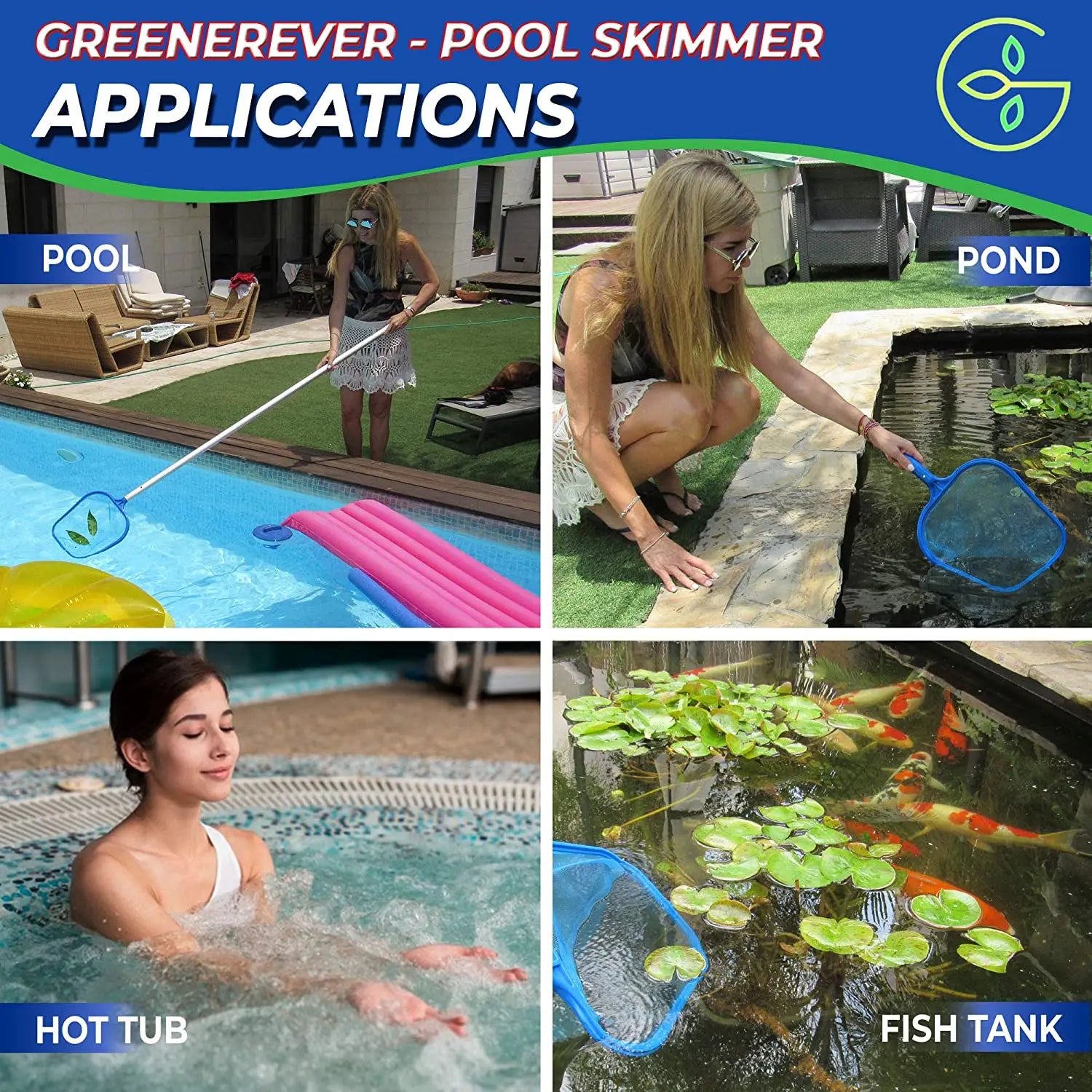 Greenerever Pool Skimmer Fine Mesh Net with Plastic Pole Pattan Australia
