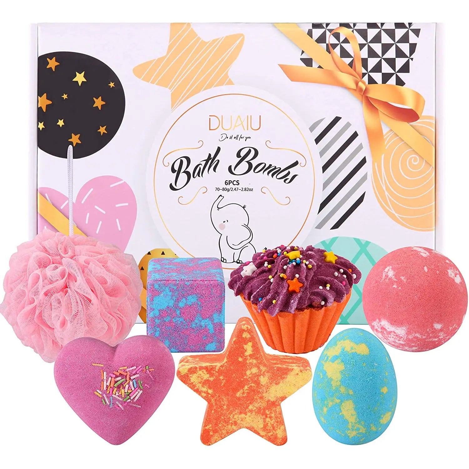 DUAIU Fizzy Bubble Bath 6pcs Bath Bombs for Kids Organic & Natural with Essential Oils Kid-Friendly Fruit Fragrance and a Bathing Mesh Ball pattanaustralia