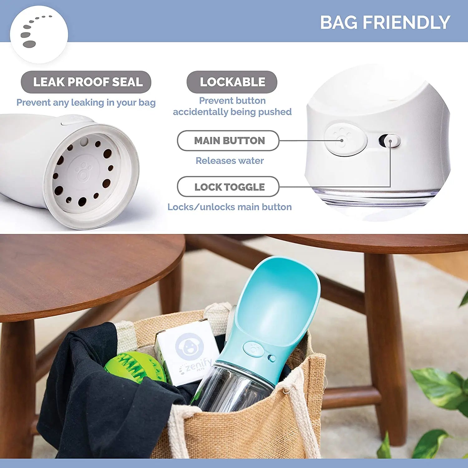 Zenify Dog Water Bottle for Walking, Hiking, Camping, Outdoor Travel Accessory for Pets Drink Alternative to Pet Collapsible Bowl Small (350ml (S/M) White pattanaustralia