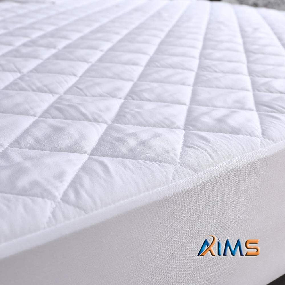 30Cm Deep 100% Waterproof & Moisture Quilted Mattress Protector DOUBLE Fitted Cover Microfiber Quilted Topper Fitted Sheet, anti Allergy and Breathable Elasticated Skirts