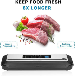 Vacuum Sealer Automatic Sealing Machine for Food Preservation Dry Moist Sealing Modes with Built-In Cutter Starter Kit Easy Cleaning Stainless Steel Panel Compact Design Led Indicator Lights
