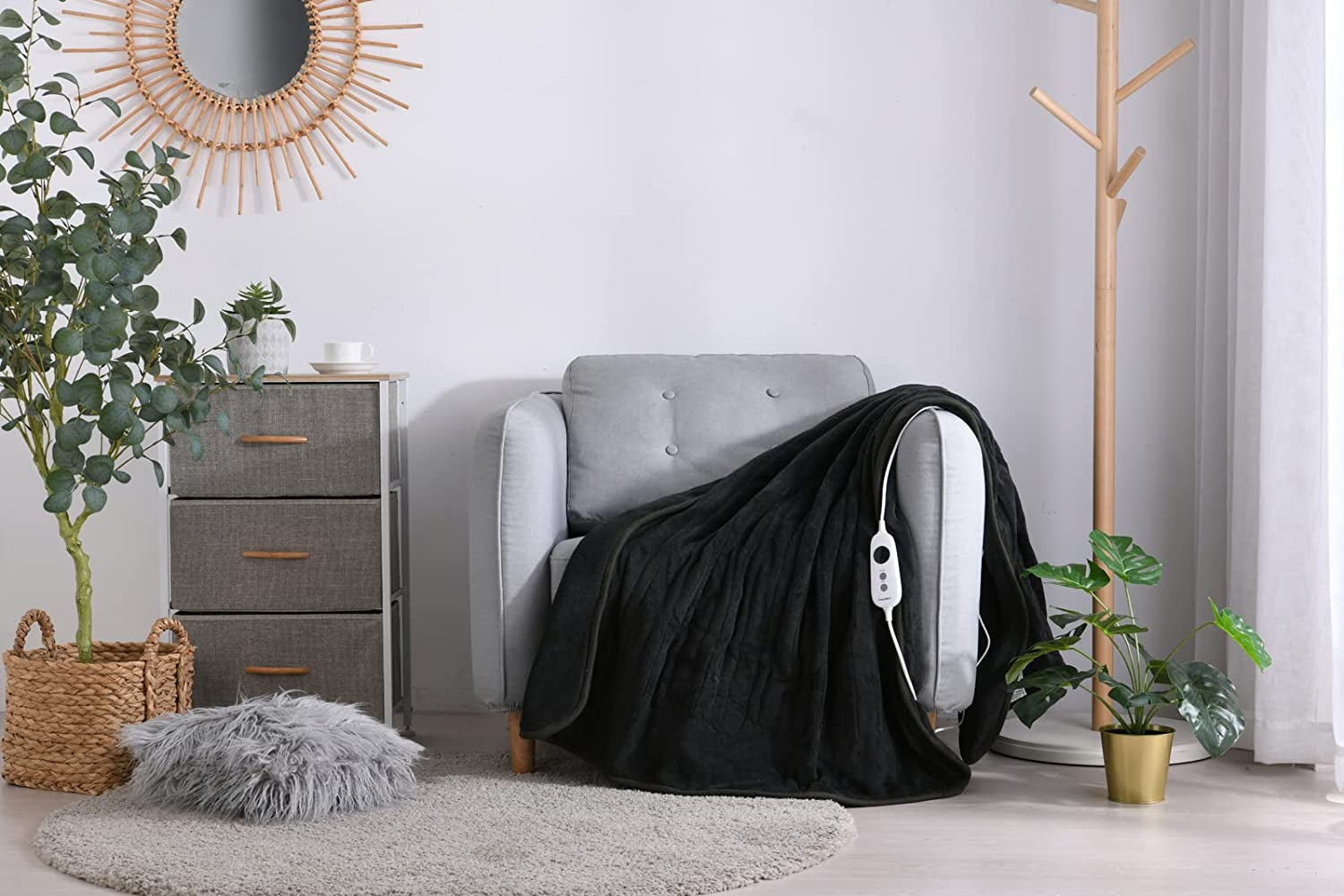Double-Sided Electric Heated Coral Fleece Throw Rug Snuggle Blanket Double Overheat Protection Adjustable 9 Heat Settings Detachable Controller - 120X160Cm (Charcoal)