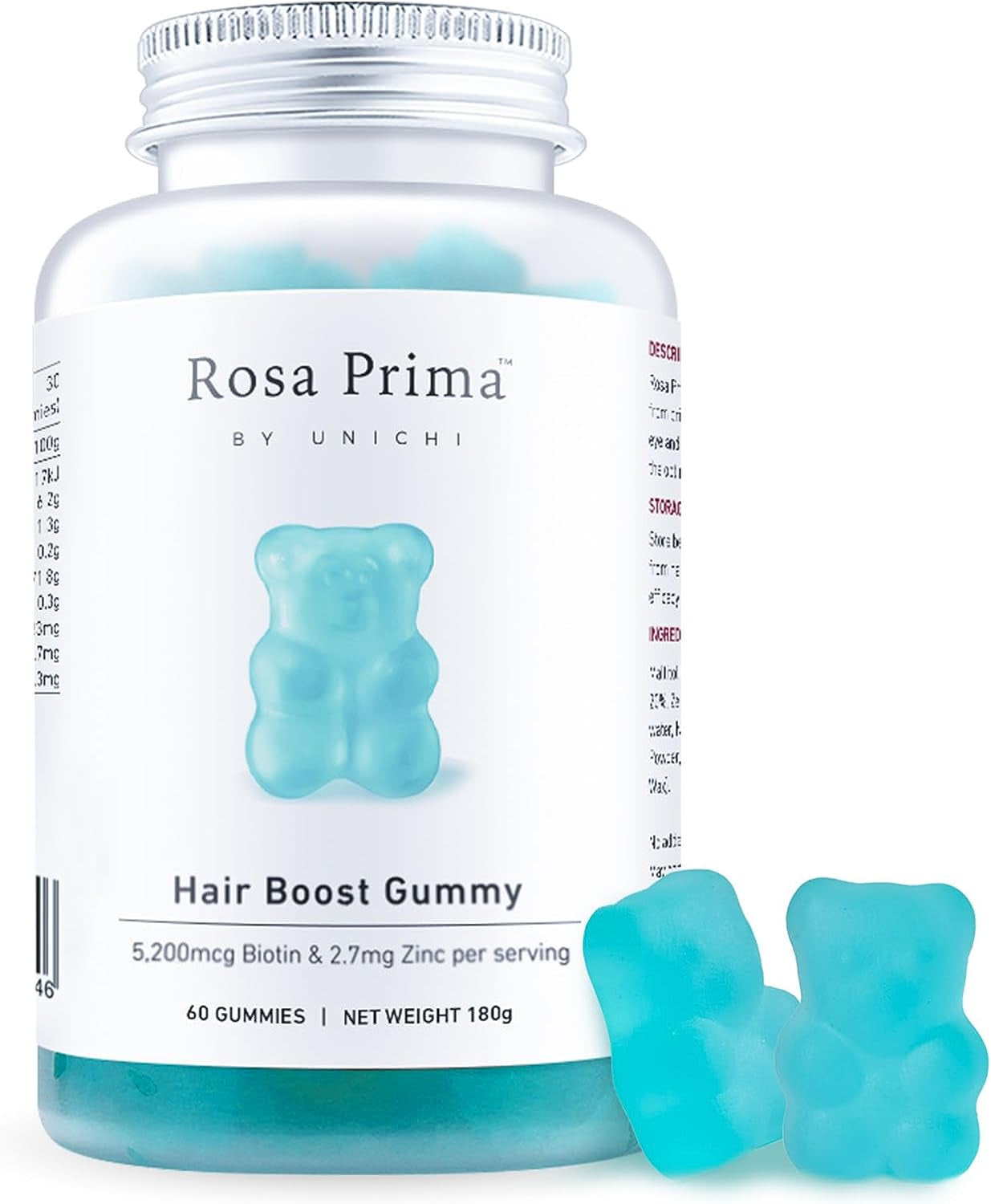 Hair Boost Gummy, 5200Mcg Biotin Formulated with Zinc, Pantothenic Acid and Vitamin A, C, E for Stronger and Thicker Hair, Sea Salt & Green Grape Flavour, 60 Count