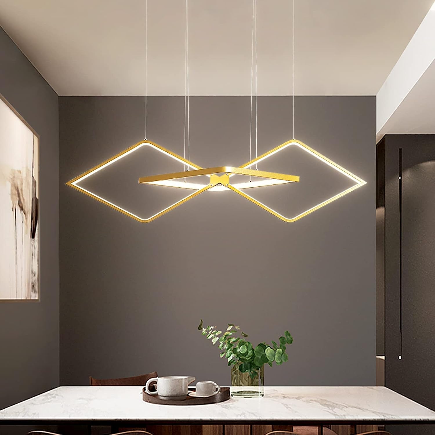 Modern LED Pendant Chandelier Lighting with Remote Control and Smart Lamp App, for Kitchen Island, Restaurant or Office (Golden)