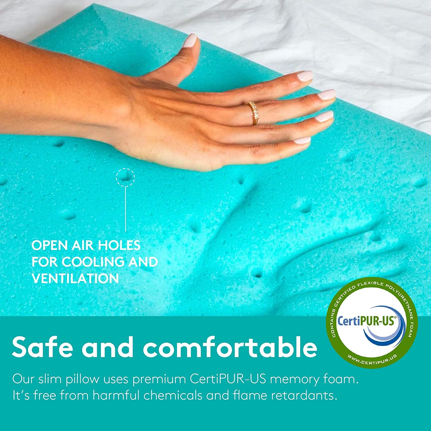 6.5Cm Thin Stomach Sleeping Memory Foam Pillow. Slim, Flat, Cooling Sleep for Belly or Back with Soft Bamboo Washable Cover, Neck and Head Support for Men and Women Bedding Accessories