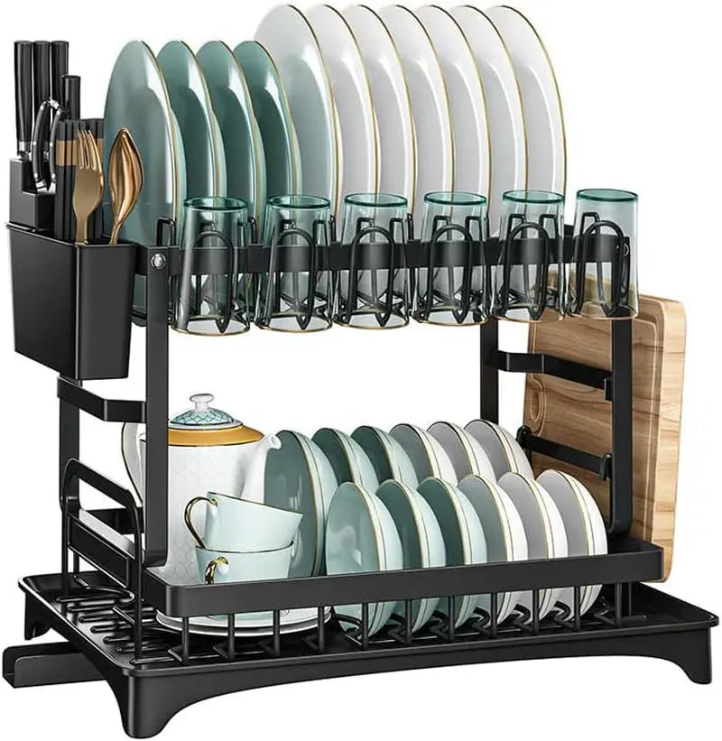 Dish Drying Rack, Dish Rack for Kitchen Counter, Dish Drainers for Kitchen Storage & Organisation with Cup Holder, Large Capacity Dish Rack and Drainboard Set