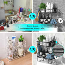 Load image into Gallery viewer, over Toilet Shower Caddy Storage Basket Shelf, 2 Tier Bathroom Storage Organizer, Free Standing Restroom Organizers for Paper Towels Shampoo, with Adhesive Base and Hooks, Space Saver
