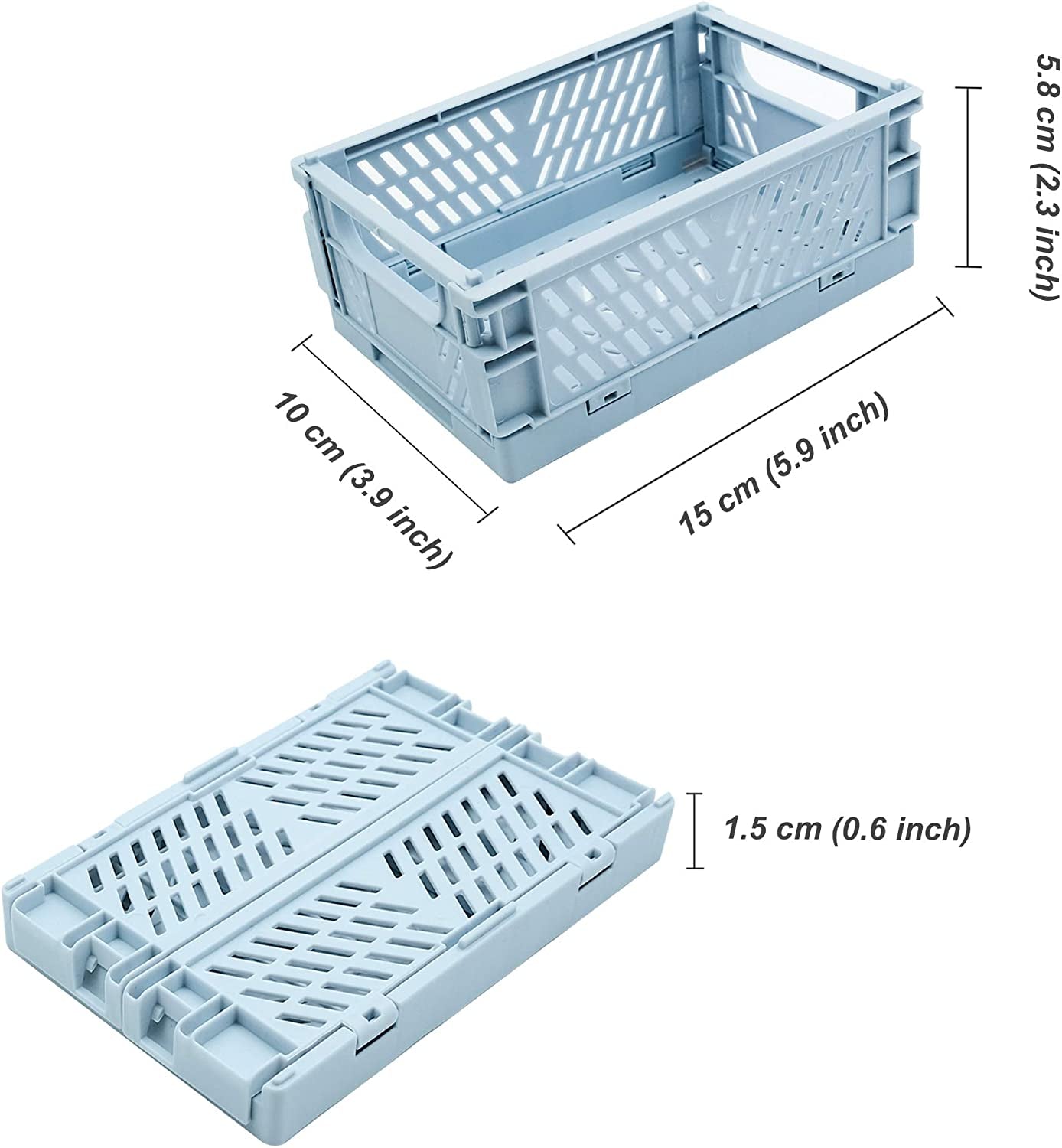 4-Pack Mini Baskets Plastic for Shelf Home Kitchen Storage Bin Organizer, Stacking Folding Storage Baskets for Classroom Bedroom Bathroom Office (5.9 X 3.8 X 2.2)