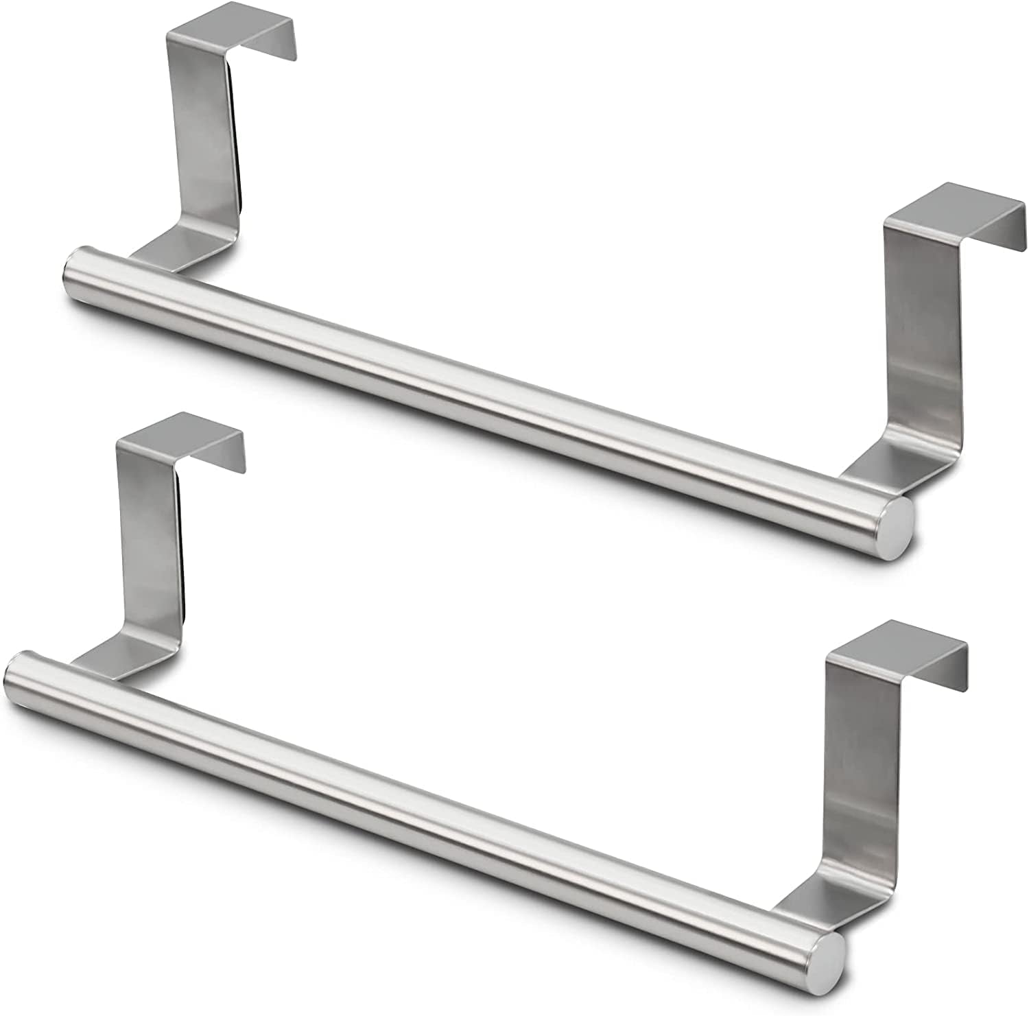 2 Pack Stainless Steel over Door Towel Rack Bar Holders for Universal Fit on over Cabinet Cupboard Doors (Sliver)