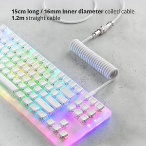 Pro Custom Coiled USB C Cable for Gaming Keyboard, Double-Sleeved Mechanical Keyboard Cable with Detachable Metal Aviator, 1.5M USB-C to USB-A, White Color
