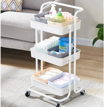Load image into Gallery viewer, 4 Tier Organizer Kitchen Moving Island with Wheels,Spice Rack Organizer with Handle Trolley,Pantry Organizer Shelf Storage Rack,Bathroom Laundry Trolley - White
