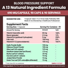 Load image into Gallery viewer, Blood Pressure Support Supplements 90 Capsules - Healthy Heart, Cholesterol, Cardio, Hypertension Vitamins &amp; Herbs - Folic Acid, Vitamins C B6 &amp; B12, Garlic 90 Capsule
