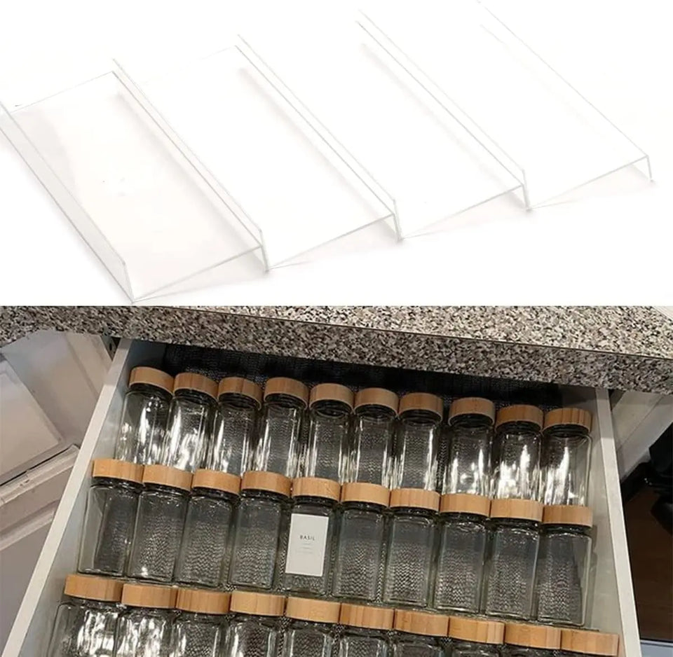 Set of 4 Spice Jar Rack Drawer Organizer Expandable Spice Seasoning Holder Storage Organisation for Countertop Kitchen