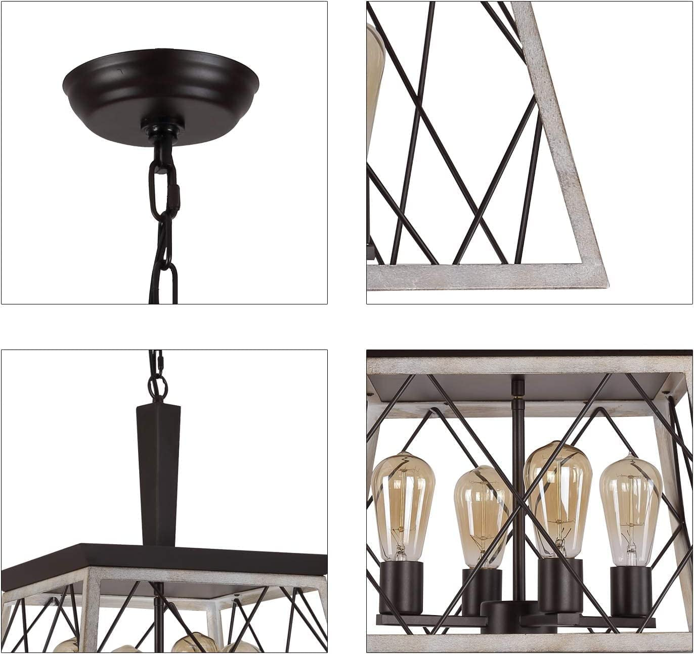 Farmhouse Chandelier 4 Lights Rustic Vintage Pendant Lights L38Xh47Cm Lantern Ceiling Light Fixture Industrial Island Light Chandeliers for Kitchen Island Dining Room Living Room Bulbs Included