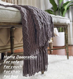 Knitted Decorative Throw Blanket for Couch Sofa Chair Bed, Soft Breathable Lightweight for Spring Summer (127X152Cm Dark Grey/Black)