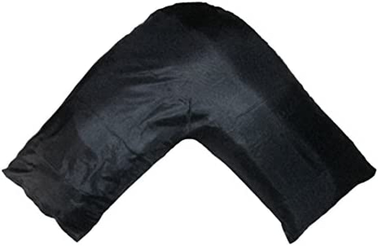 Silky Soft Satin V Shaped/Tri/Boomerang Standard Pillow Case Cushion Cover Multiple Colors (Black)