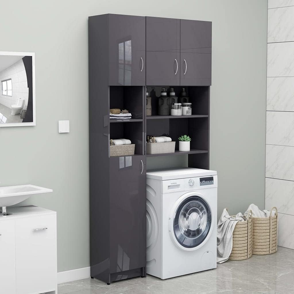 Bathroom Cabinet Home Laundry Room Rack Washroom Organiser Cupboard Storage Cabinet Furniture High Gloss Grey Engineered Wood