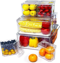 Load image into Gallery viewer, Clear Stackable Fridge Organiser Bins with Lids, Large Size Plastic Food Storage Containers for Fruit &amp; Vegetable Storage, Kitchen Storage &amp; Organisation (10 Pack-Tall)

