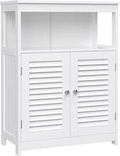 Load image into Gallery viewer, Wooden Bathroom Floor Cabinet Storage Organiser Rack, Kitchen Cupboard Free Standing, with Double Shutter Doors, White BBC40WT
