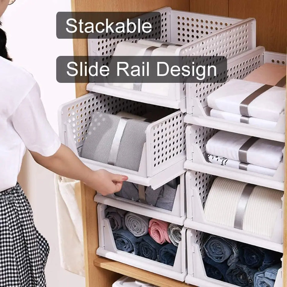 UHAPEER Stackable Plastic Storage Basket-Foldable Closet Organizers and Storage Bins 3 Pack-Drawer Shelf Storage Container for Wardrobe Cupboard Kitchen Bathroom Office 3L