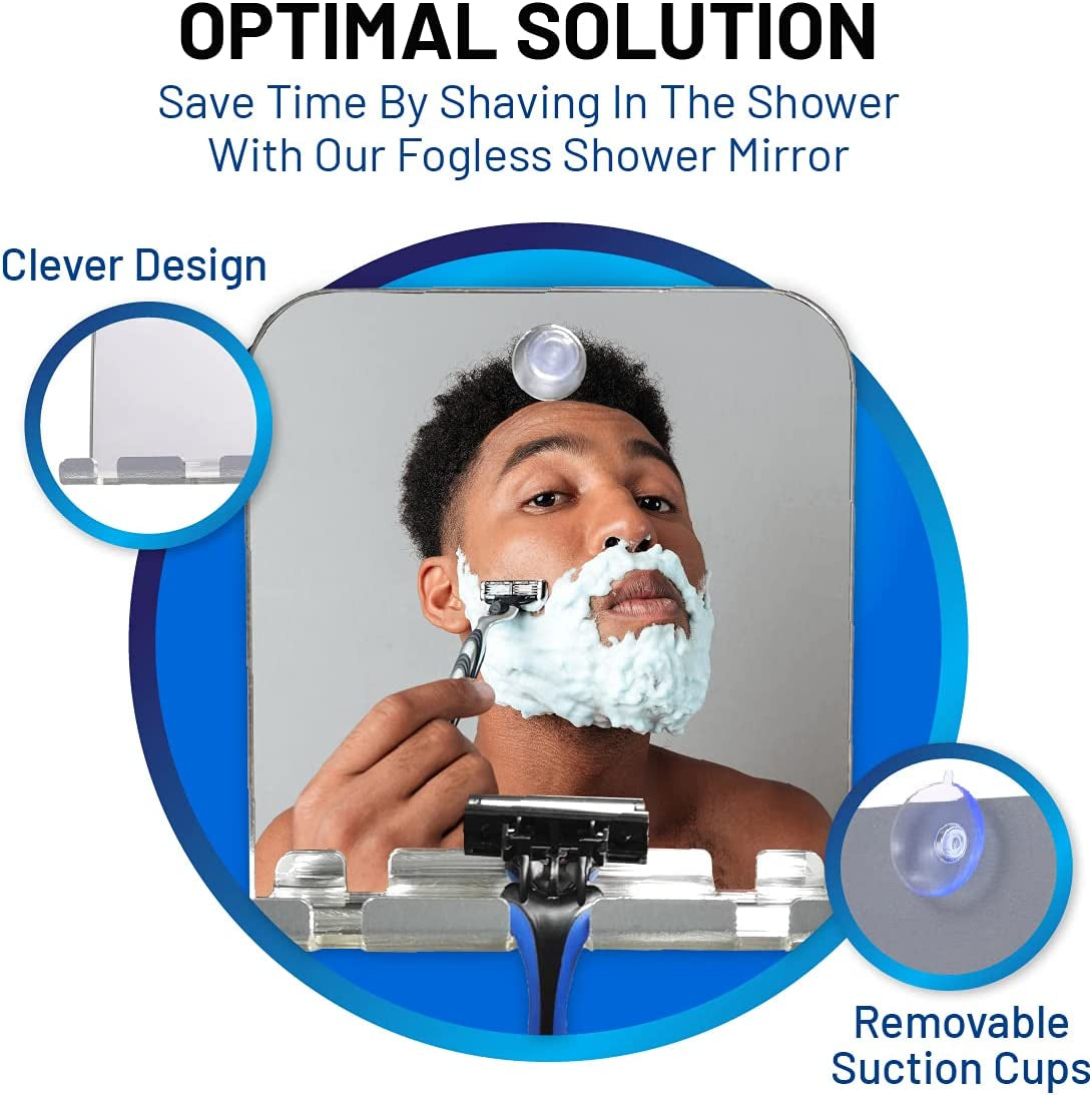 ® Shower Mirror Fogless for Shaving – Premium Shower Shaving Mirror with Suction Cups – Shatterproof No Fog Shower Mirror for Shaving – Easy Installation – Lightweight and Travel-Friendly