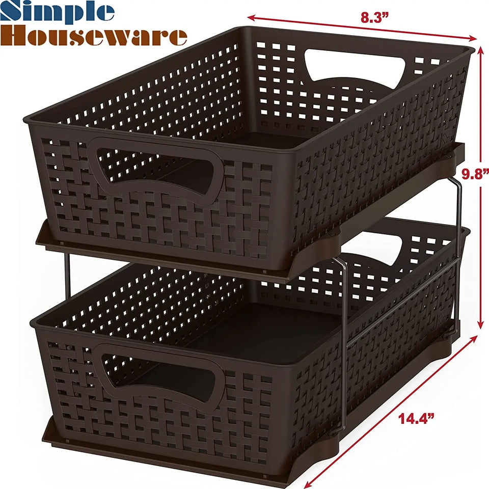 Simplehouseware 2 Tier Bathroom Organizer Tray Pull-Out Sliding Drawer/Under-Sink Storage, Brown