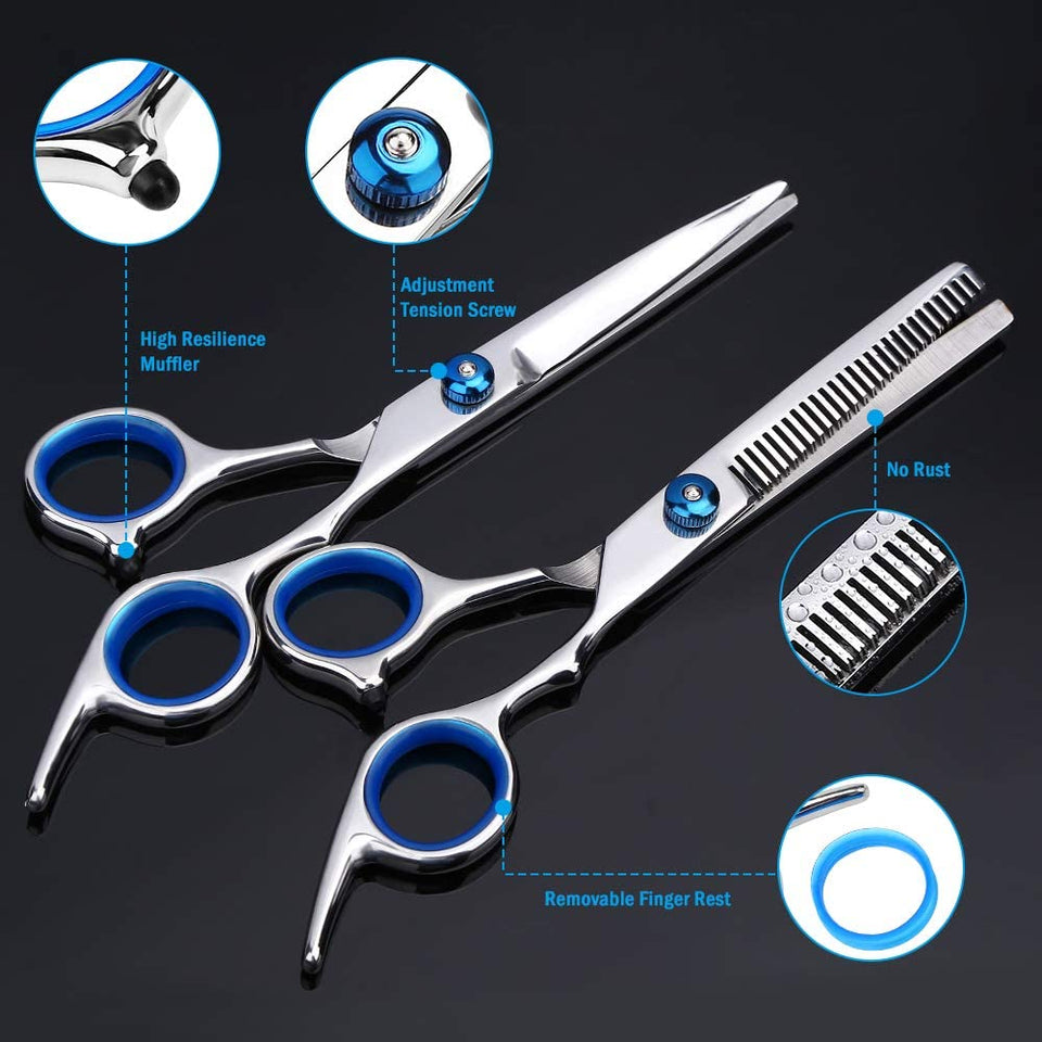 Professional Hair Cutting Scissors,  9 PCS Barber Thinning Scissors Hairdressing Shears Stainless Steel Hair Cutting Shears Set with Cape Clips Comb for Barber Salon and Home