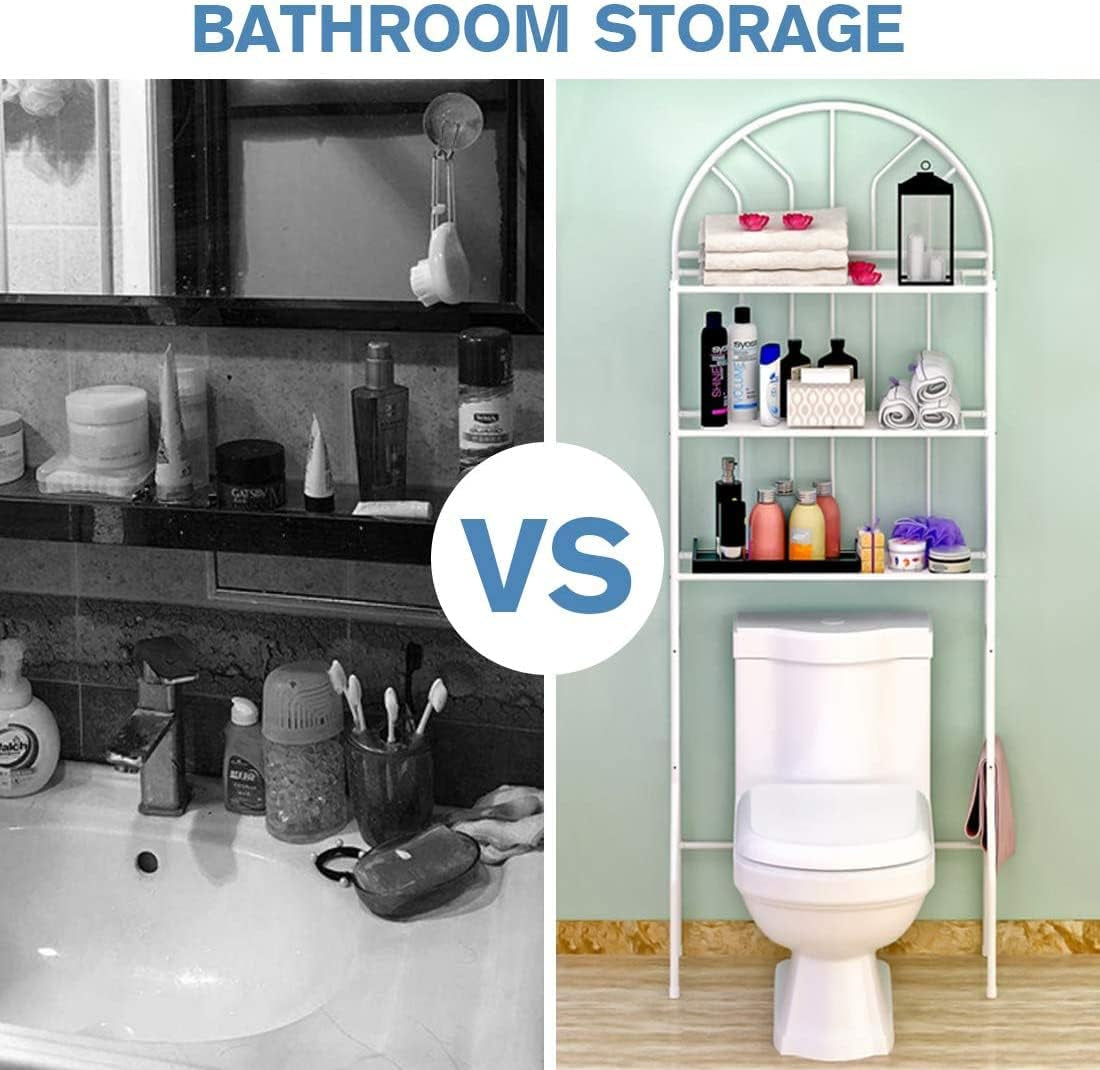 3-Tier over the Toilet Storage Rack, Metal Bathroom Organizer Bathroom Shelf Space Saver (White)