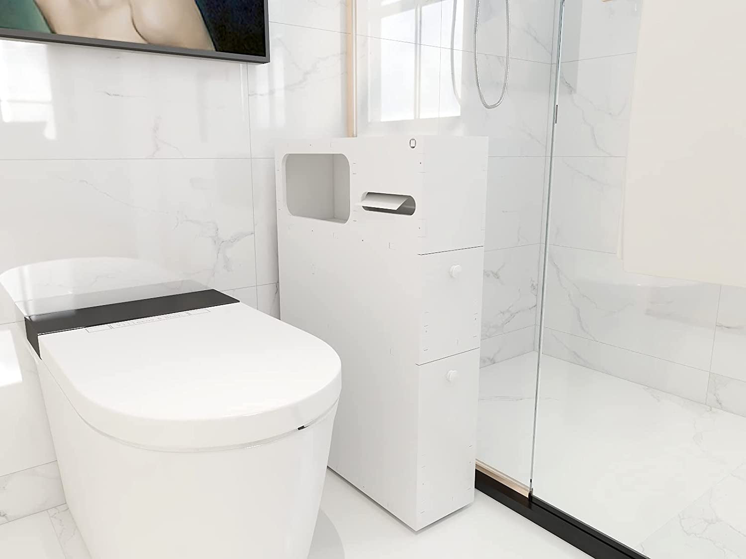 Bathroom Storage Rolling Cabinet Toilet Roll Holder White