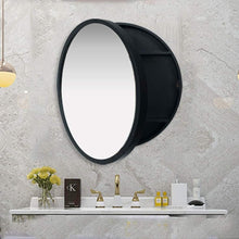 Load image into Gallery viewer, Round Mirror Cabinet Bathroom Wall Mirror Bedroom Makeup Mirror with Storage Cabinet Wooden Mirror Cabinet Waterproof and Anti-Corrosion (Color : Black, Size : 70Cm)
